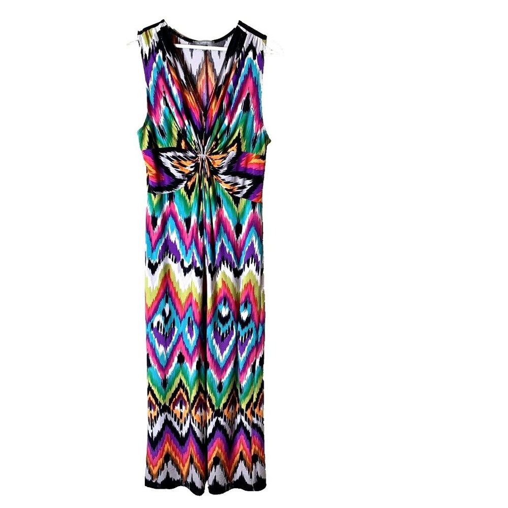 NY Collection Women Tropical Sleeveless V-Neck Colorful Beachy Maxi Dress XL